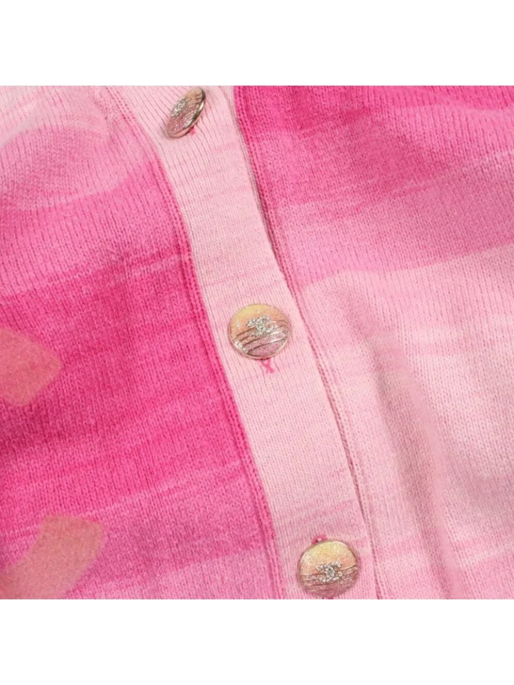 Chanel Cardigan CC Logo Neck Pink Cotton Cashmere Big Button